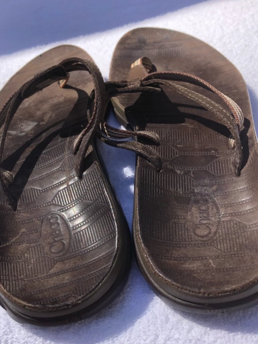Vintage Retro CHACO Women's Thong FLIP Flop Brown Leather and grosgrain SZ 8 - Picture 11 of 15